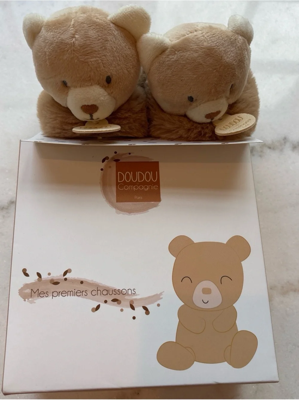 Doudou Plush Bear Infant Slippers in Light Brown